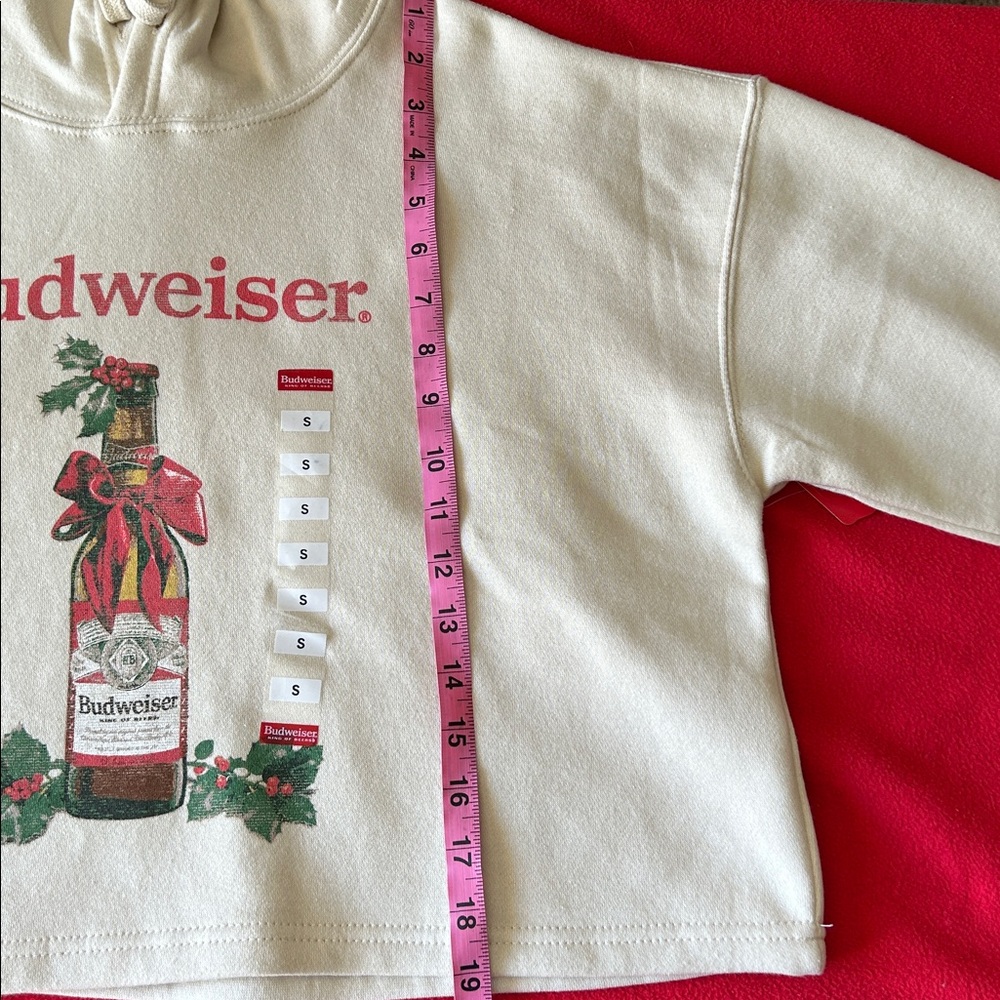 Budweiser Off-White Crop Tops Sweater Hoodie with Bottle Design - Picture 8 of 13